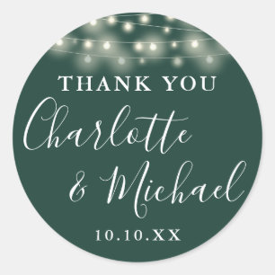 Emerald String Lights Wedding Favor Thank You Classic Round Sticker