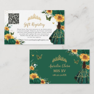 Emerald Sunflower Floral Quinceañera Gift Registry Enclosure Card