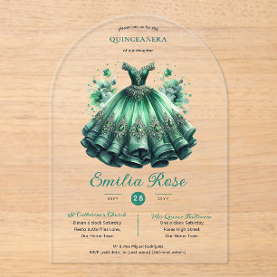 Emerald Sweet15 QUINCEANERA Green Dress Clear Acrylic Invitations