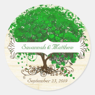 Emerald Swirl Heart Leaf Tree Wedding Classic Round Sticker