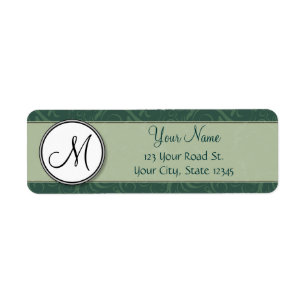 Emerald Teal Floral Wisps & Stripes with Monogram