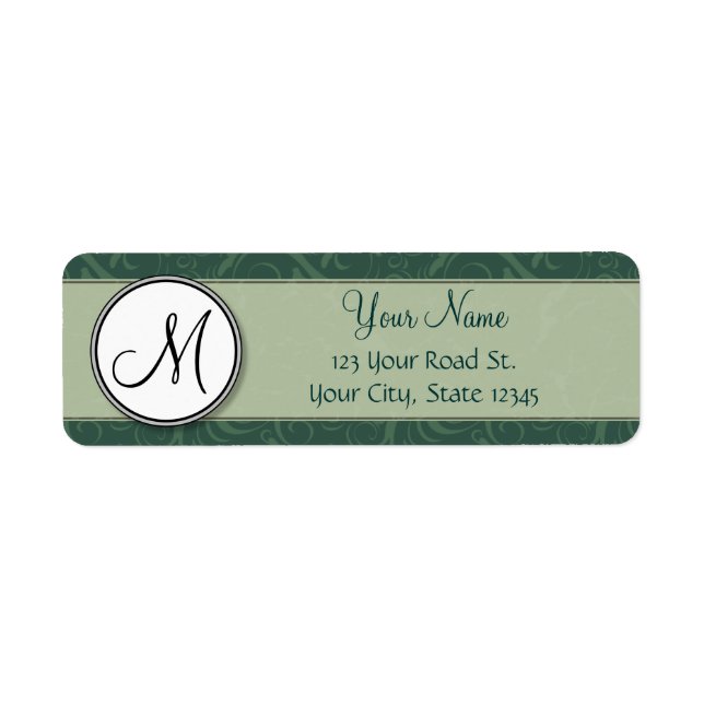 Emerald Teal Floral Wisps & Stripes with Monogram (Front)