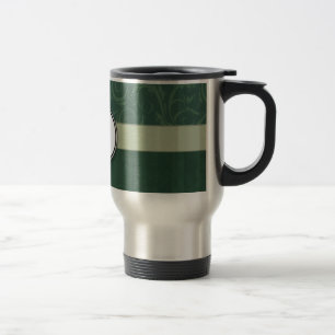 Emerald Teal Floral Wisps & Stripes with Monogram Travel Mug