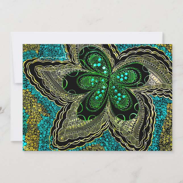 Emerald Teal Mandala Flower Flat Holiday Card (Front)