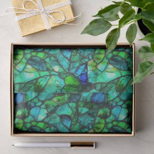 Emerald Teal Sea Glass Mosaic Abstract Pattern Tissue Paper