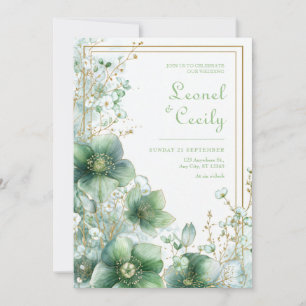 Emerald Translucent Hellebore Botanical Frame Invitation