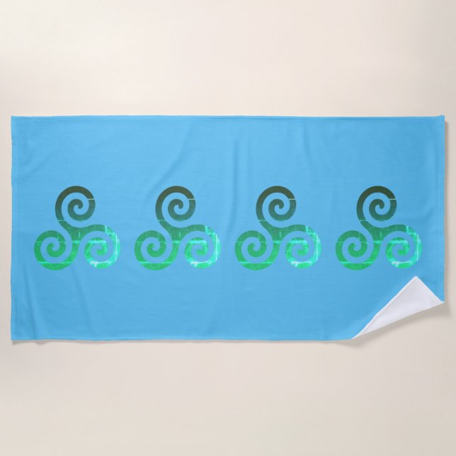 Emerald Triskele Ancient Celtic Symbol Beach Towel (Front)