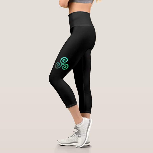Emerald Triskele Ancient Celtic Symbol  Capri Leggings (Left)