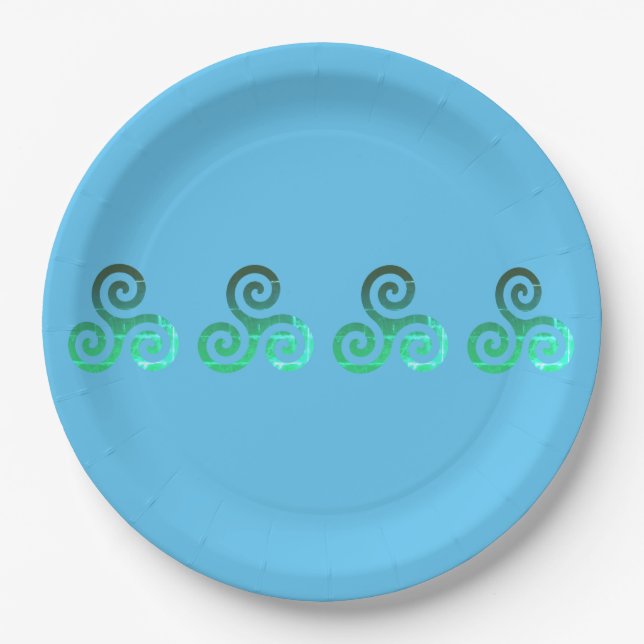 Emerald Triskele Ancient Celtic Symbol Paper Plate (Front)