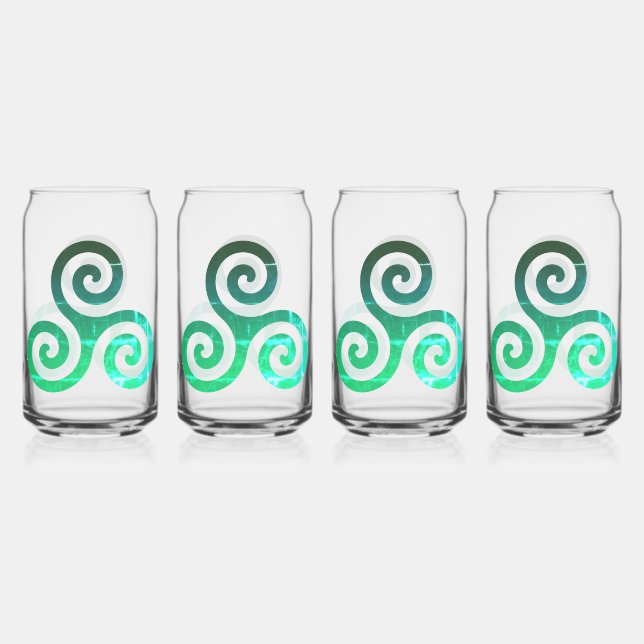 Emerald Triskele Ancient Celtic Symbol Set Can Glass (Front)