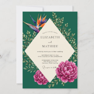 Emerald Tropical Bloom Wedding Invitation