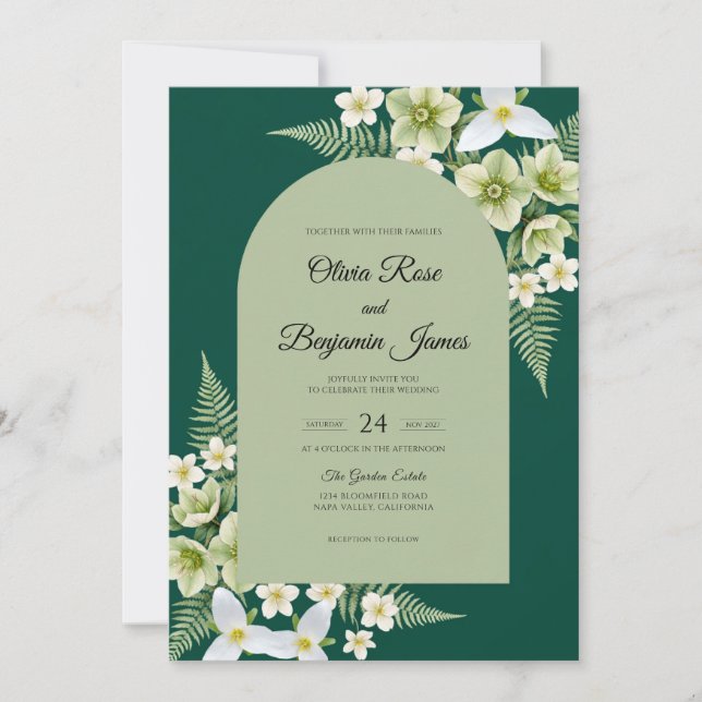 Emerald Tropical Fern Wedding Invitation (Front)