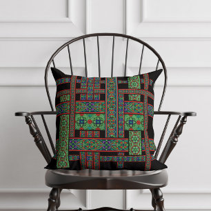 Emerald Twilight Stained Glass Throw Pillow