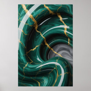 Emerald Veins: Abstract Marble Flow ✨💚🖤 Poster