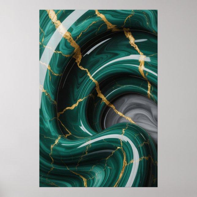 Emerald Veins: Abstract Marble Flow ✨💚🖤 Poster (Front)