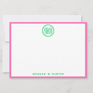 Emerald Vine Script Monogram Font DIY BG Hot Pink Thank You Card