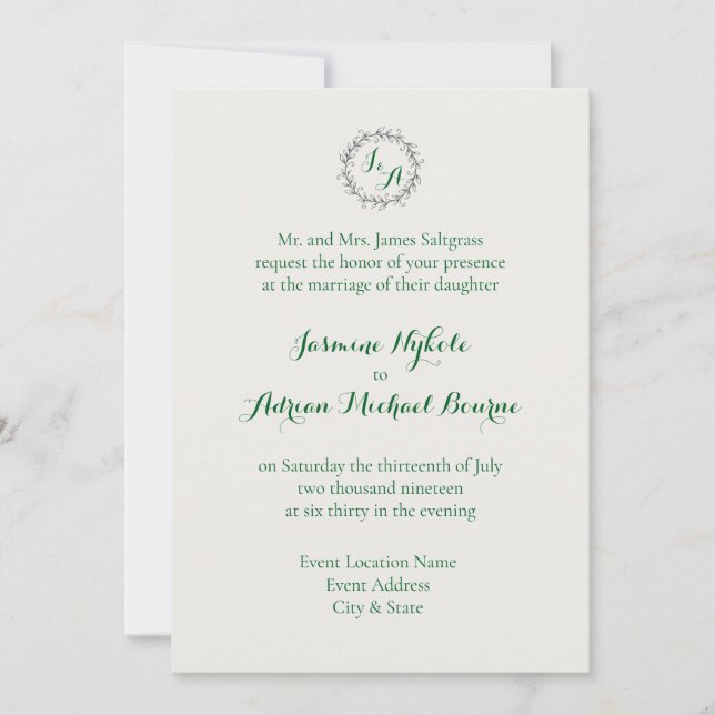 Emerald Vine Wedding Invitation (Front)