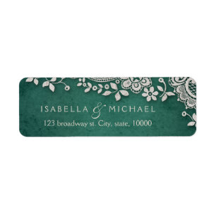 Emerald vintage lace rustic wedding return address