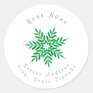 'Emerald Watercolor Abstract Snowflake' Labels