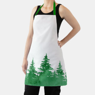 Emerald Watercolor Evergreen Trees Apron
