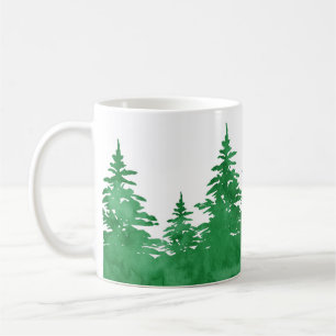 Emerald Watercolor Evergreen Trees Coffee Mug