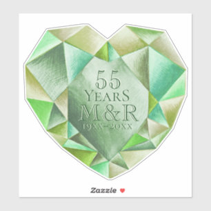 Emerald Watercolor Heart 55th Wedding Anniversary