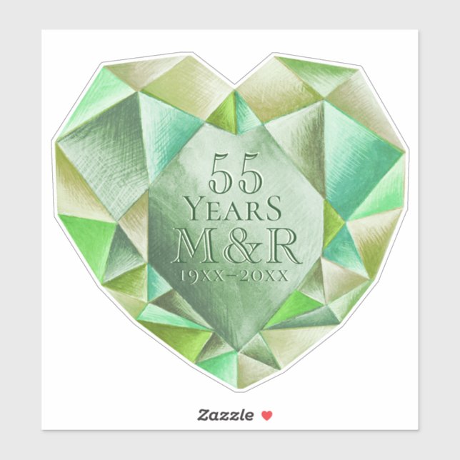  Emerald Watercolor Heart 55th Wedding Anniversary (Sheet)