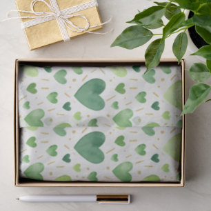 Emerald Watercolor Hearts & Gold Leaf Tissue Paper