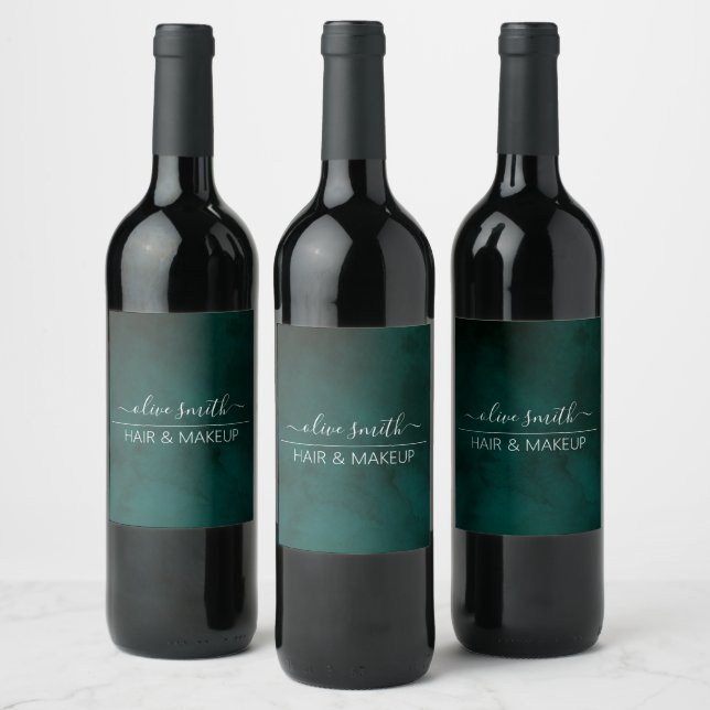 Emerald Watercolor Monogram Personalised Elegant  Wine Label (Bottles)