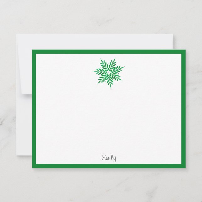 Emerald Watercolor Snowflake  Card (Front)