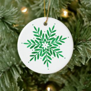 Emerald Watercolor Snowflake Ceramic Tree Decoration