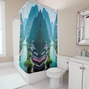 Emerald Waters & Mountain Views – Scenic Bathroom  Shower Curtain