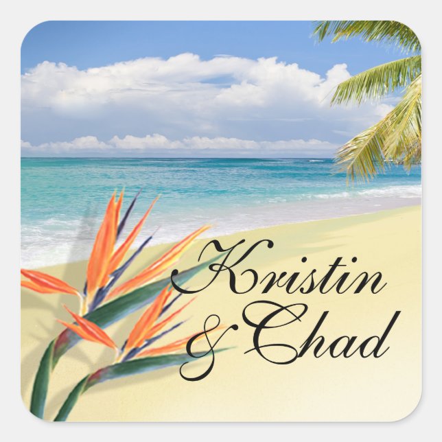 EMERALD WATERS Tropical Beach Wedding Square Sticker (Front)
