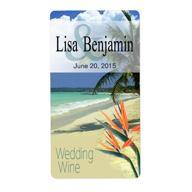 Emerald Waters Tropical Beach Wedding Wine (Front)