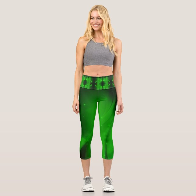 Emerald Wave Capri Leggings (Front)