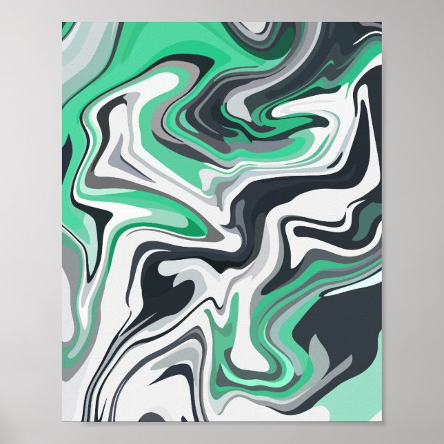 Emerald Waves in Abstract Fluid Art Poster (Front)