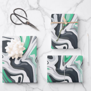 Emerald Waves in Abstract Fluid Art Wrapping Paper Sheet