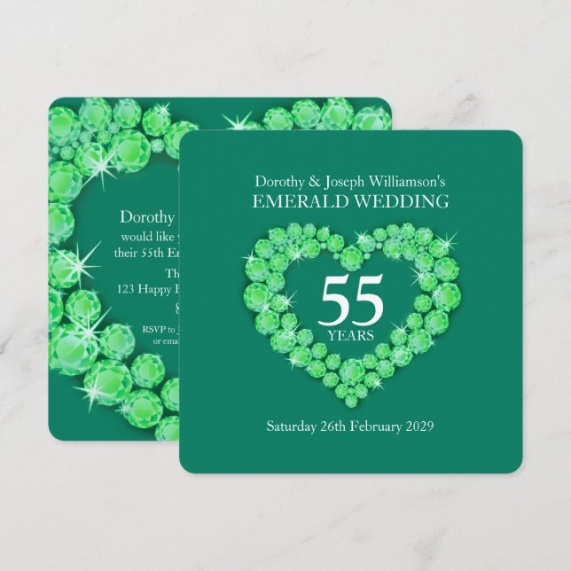 Emerald wedding anniversary 55 years party invites (Front/Back)