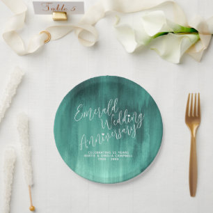 Emerald wedding anniversary green modern art paper plate