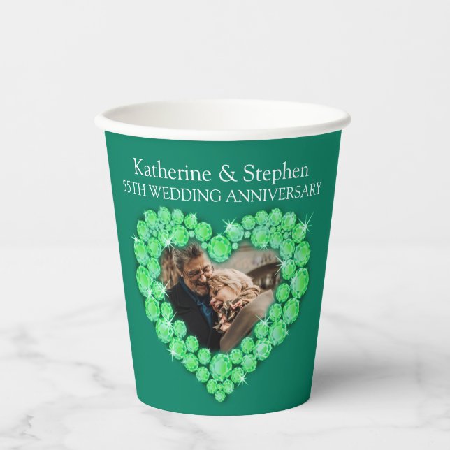 Emerald wedding anniversary green party paper cups (Front)