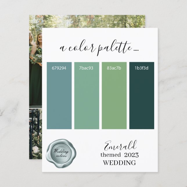 Emerald Wedding colours Palette Card 2023 (Front/Back)
