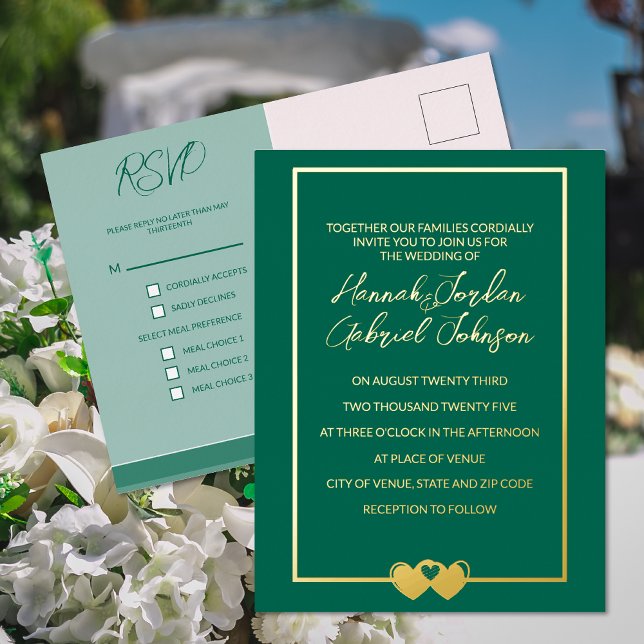 Emerald Wedding Foil RSVP Invitation Postcard (Creator Uploaded)