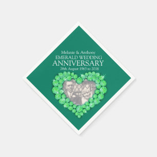 Emerald Wedding heart photo and name napkins