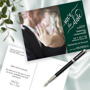 Emerald Wedding Save the Date Photo & Calligraphy Announcement Postcard
