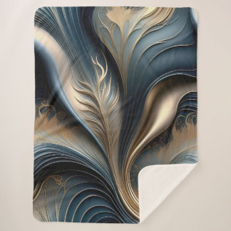 Emerald Whisper - Teal and Gold Abstract Art Sherpa Blanket