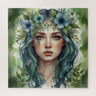 Emerald Whispers Portrait of a woman Jigsaw Puzzle