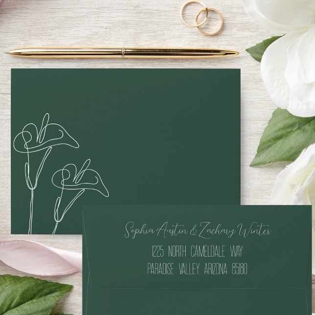 Emerald White Calla Lilies Calligraphy Wedding Envelope (Creator Uploaded)
