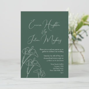 Emerald White Calla Lily Calligraphy Wedding Invitation