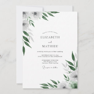 Emerald White Leafy Wedding Invitation