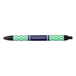 Emerald White LG Chevron Navy Blue Name Monogram Black Ink Pen